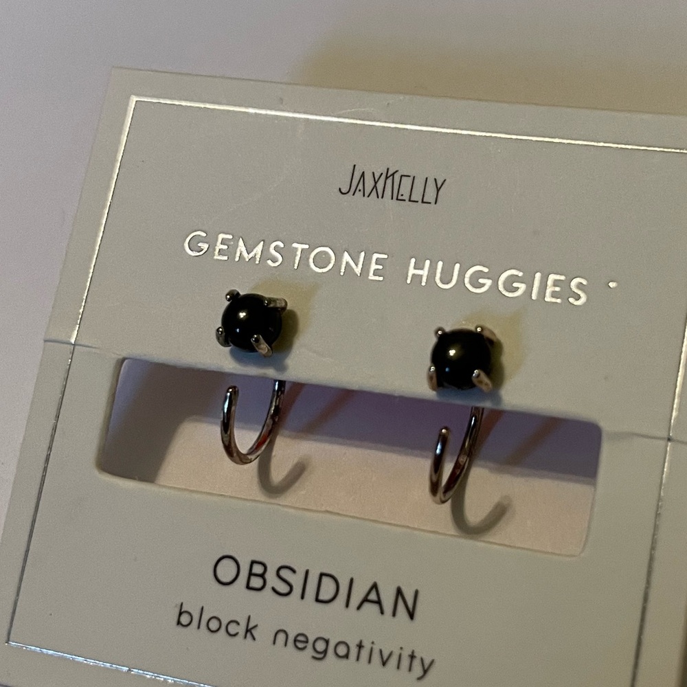 NWT JaxKelly Huggie Earrings - Obsidian - Block Negativity